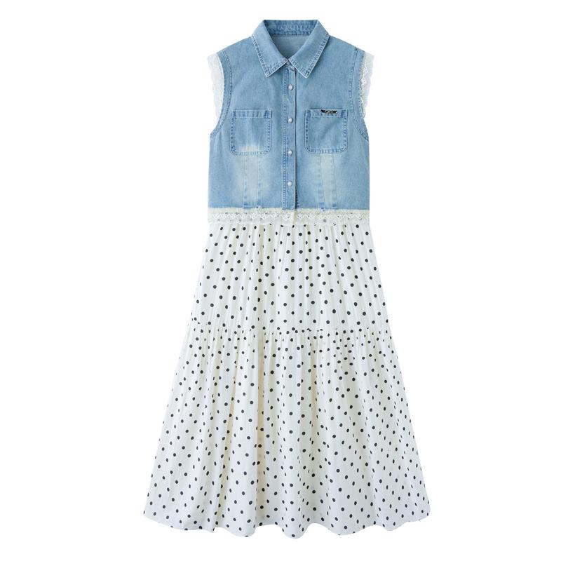Women's Retro Denim Jacket & Polka Dot Slip Dress Set - 2025 Summer Fashion N66101