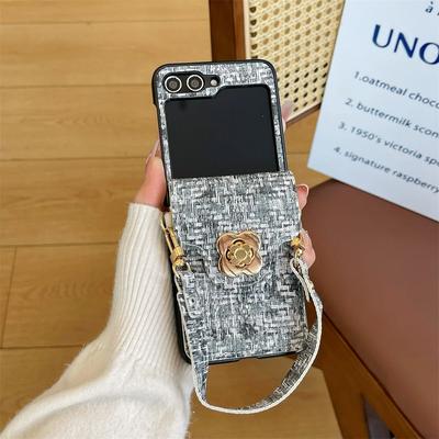 Wrist Strap Phone Case For Samsung Galaxy Z Flip 6 5 4 3 Flip6 Flip5 Flip4 Flip3 5G Card Holder Hand Rope Weave PU Leather Cover