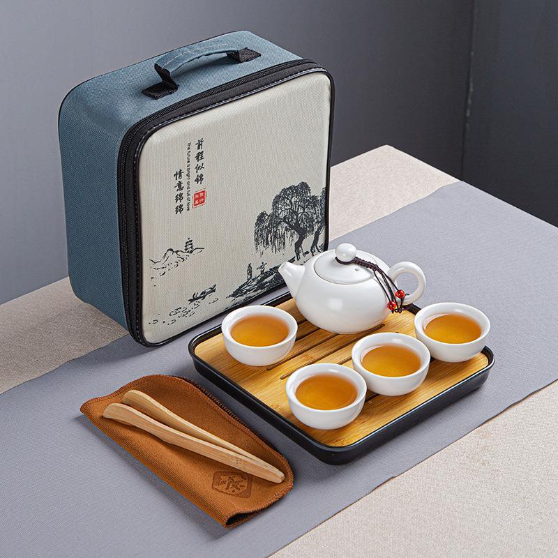 Travel tea set, Dingyao Kung Fu ceramics, one pot and four cups