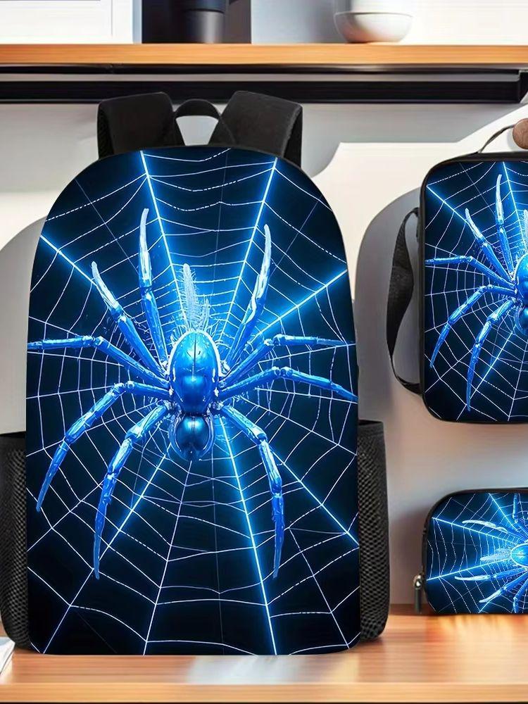 3pcs Spider Pattern Backpack Large Capacity Backpack Messenger Bag Pencil Case Perfect Gift