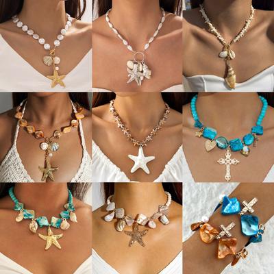 Accessories, Beach Resort Shell Collarbone Chain, Ocean Wind Starfish Versatile Necklace Bracelet Set