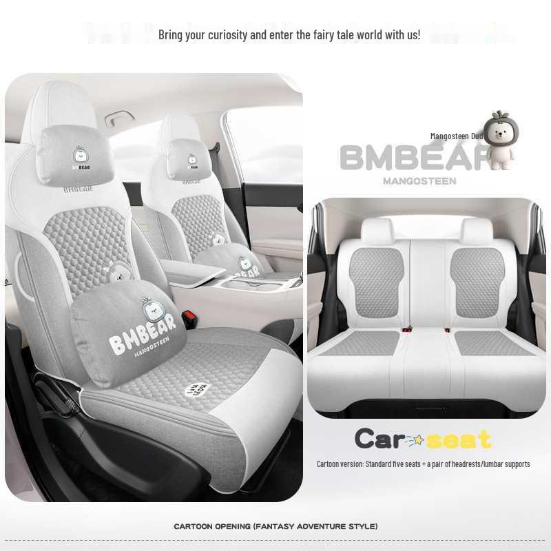 Universal Cartoon Linen Seat Cover for Geely Vision - Full Coverage, All-Season Cushion