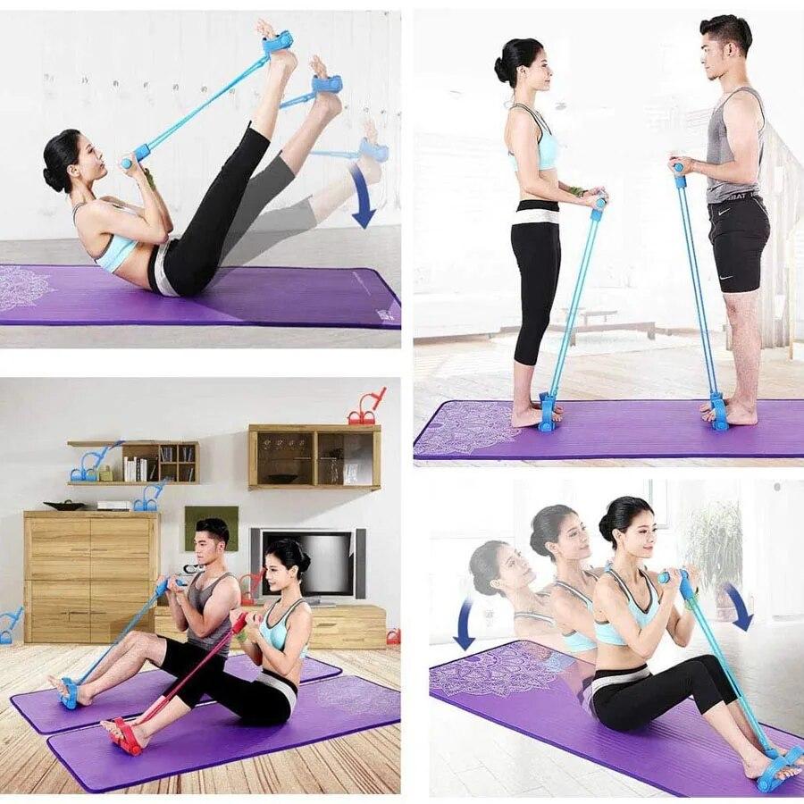 Fitness Gym 4Tube Resistance Band Latex Pedal Exerciser Sit-up Pull Rope Expander Elastic Yoga Equipment Pilates Home Workout