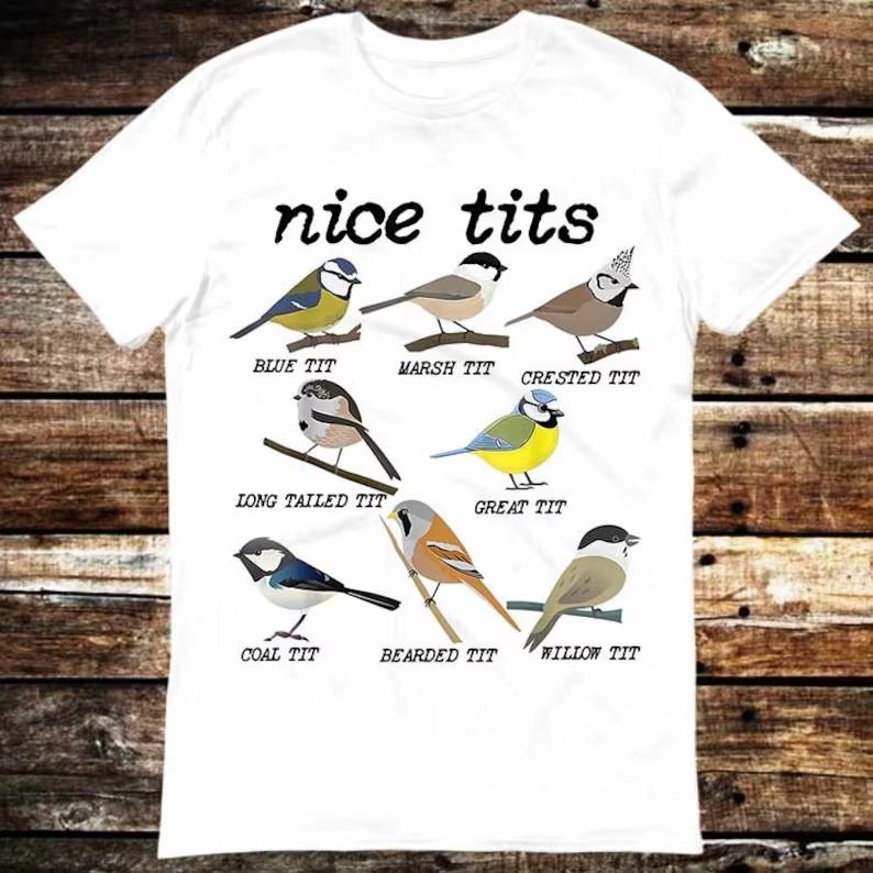 

Nice Tits Bird Watch Marsh Blue Crested Willow Tit Birds T Shirt Meme Gift Funny Tee Vintage Style Unisex Gamer Movie Music tops 4XL