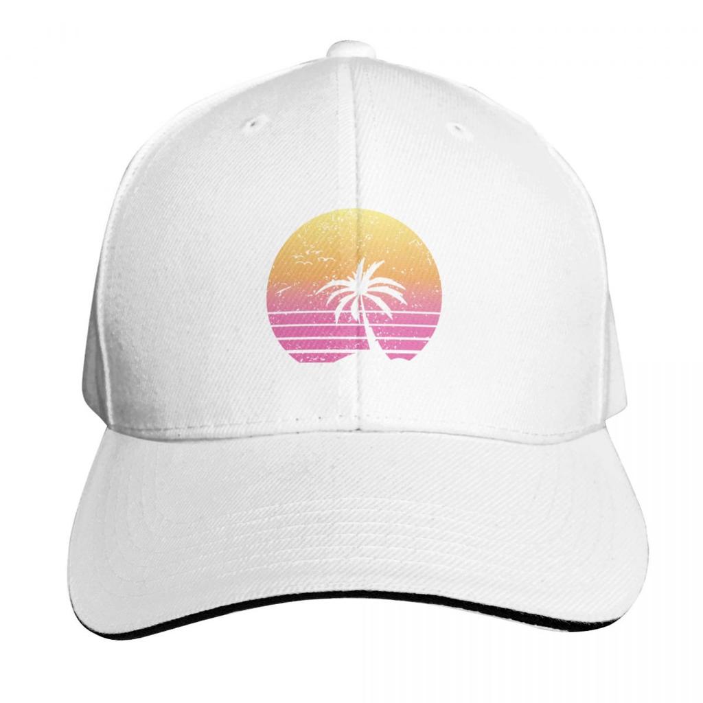 Retrowave Sunset Palm With Distress Effect Baseball Cap Hat Unisex Luxury Fashion Beach Luxury Brand Women Unisexs