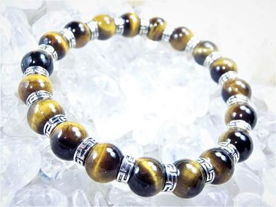 Eye Power Natural Stone Crushed Stone for Financial Career and 17cm Tiger's Bracelet, 10mm, Men's, Stone, (for Purification, Quartz), [Guardian Luck,
