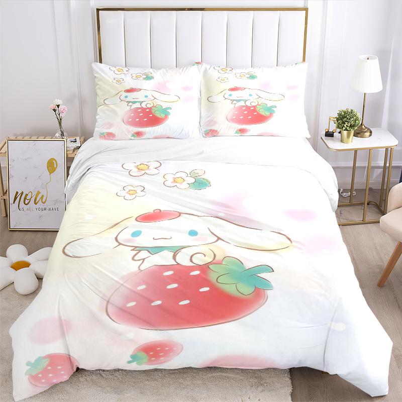 3pcs Strawberry Cinnamoroll Idea Quilt Cover Set - Soft and Cozy Bedroom, Guest Room and Dorm Decorative Bedding 3-Piece Set 1 Quilt Cover + 2 Pi