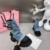 Western denim cloth pants tube boots knight martin boots women's autumn and winter short boots children thick heel