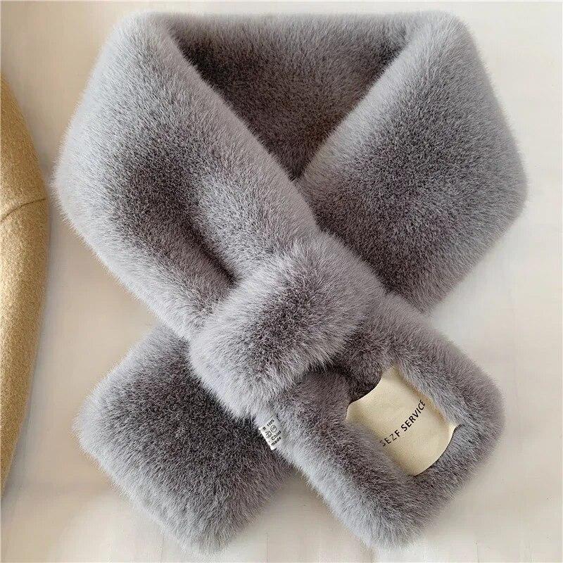 Winter Hairy Snood Scarves Women Faux Rabbit Fur Cross Scarves Solid Color Fluffy Shawls Plush Warmer False Collar Neckerchief