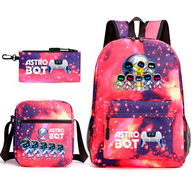Neuer Astro-Bot, kosmischer Roboter, dreiteiliges Set, Schultasche, Umhängetasche, Federmäppchen, Rucksack.
