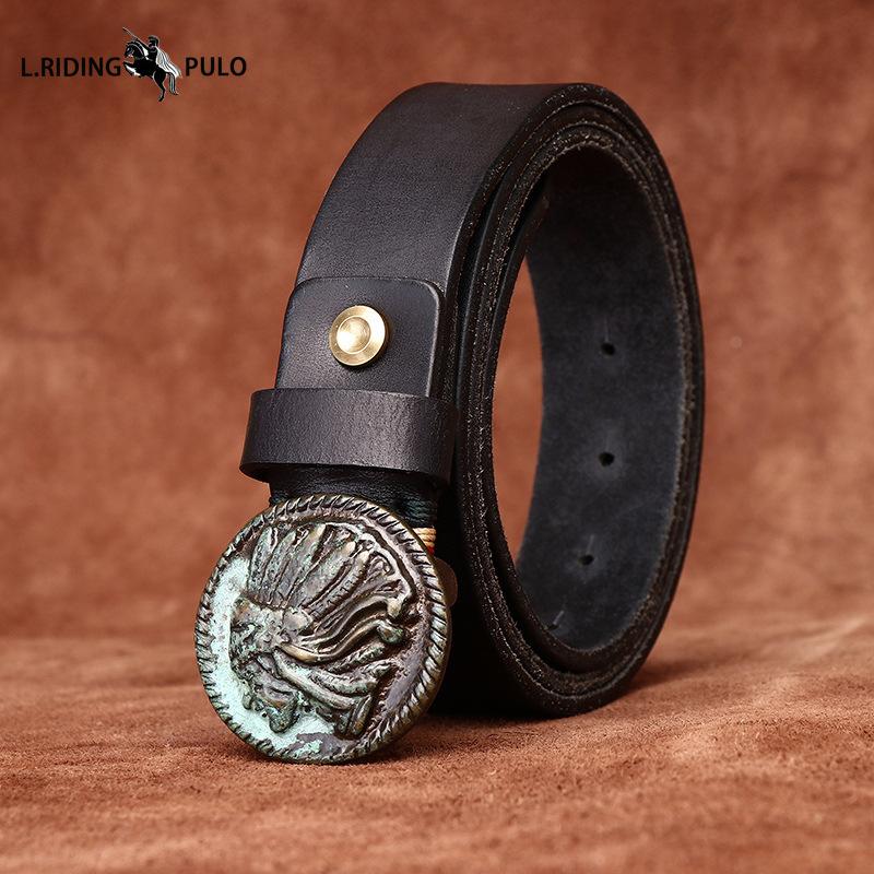Retro Distressed Frosted Buckle Belt for Men Genuine Leather Smooth Buckle Trendy Fashion Genuine Leather Cowhide Belt