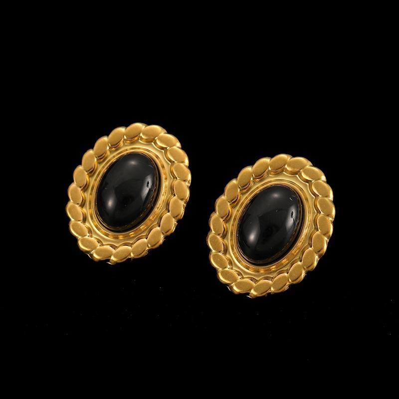 Stainless Steel Stud Earrings, Titanium Steel Statement Earrings, 18k Gold Women's Jewelry, High-end Black Earrings