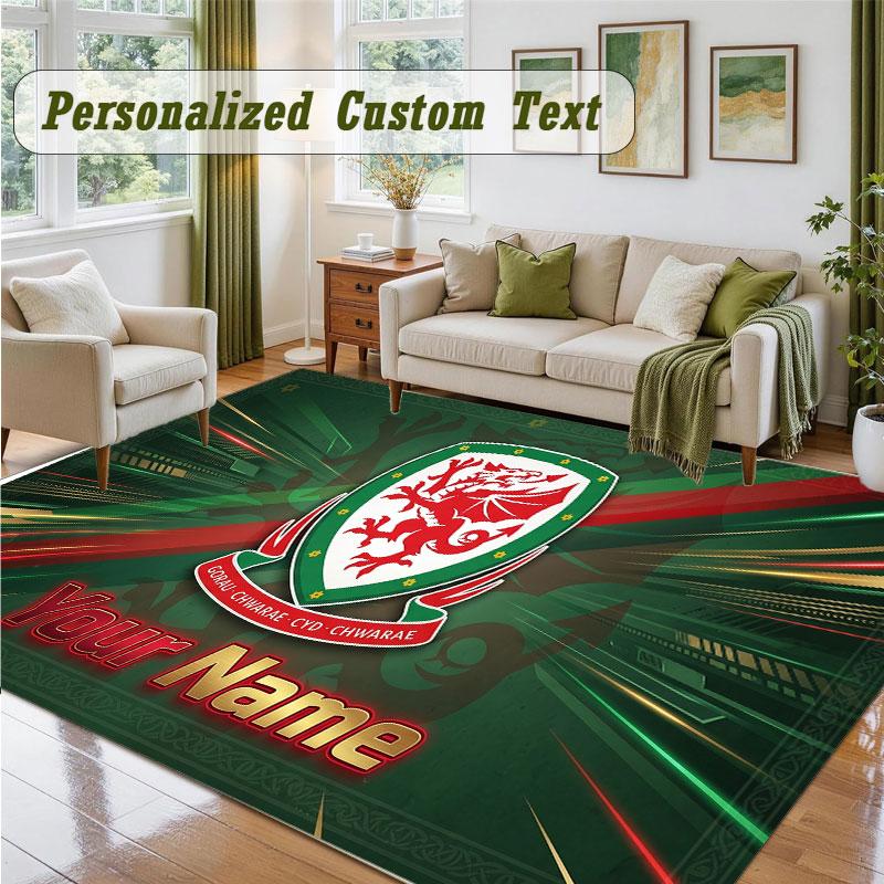 Crystal Velvet Square Rug Custom NameWales Rugby Pattern Non Slip Home Floor Decor Rug