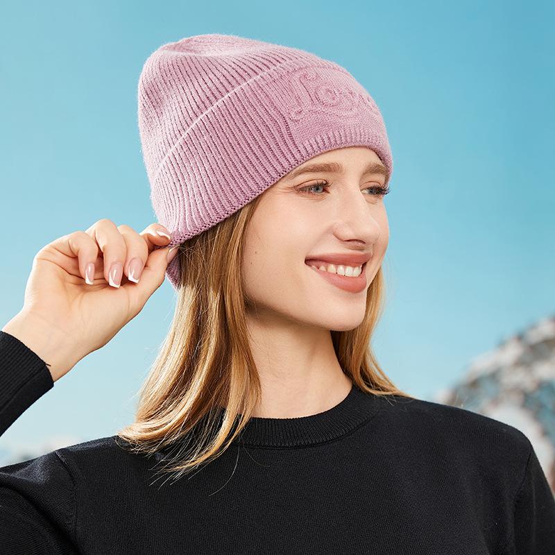 Autumn and winter new thickened warm knitted hats men's and women's ear protectors three-dimensional embossed solid color cold hats