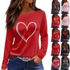 Women's Fashion Casual Slit Hem Round Neck Long Sleeve Loose  Printed T-Shirt Ladies Top