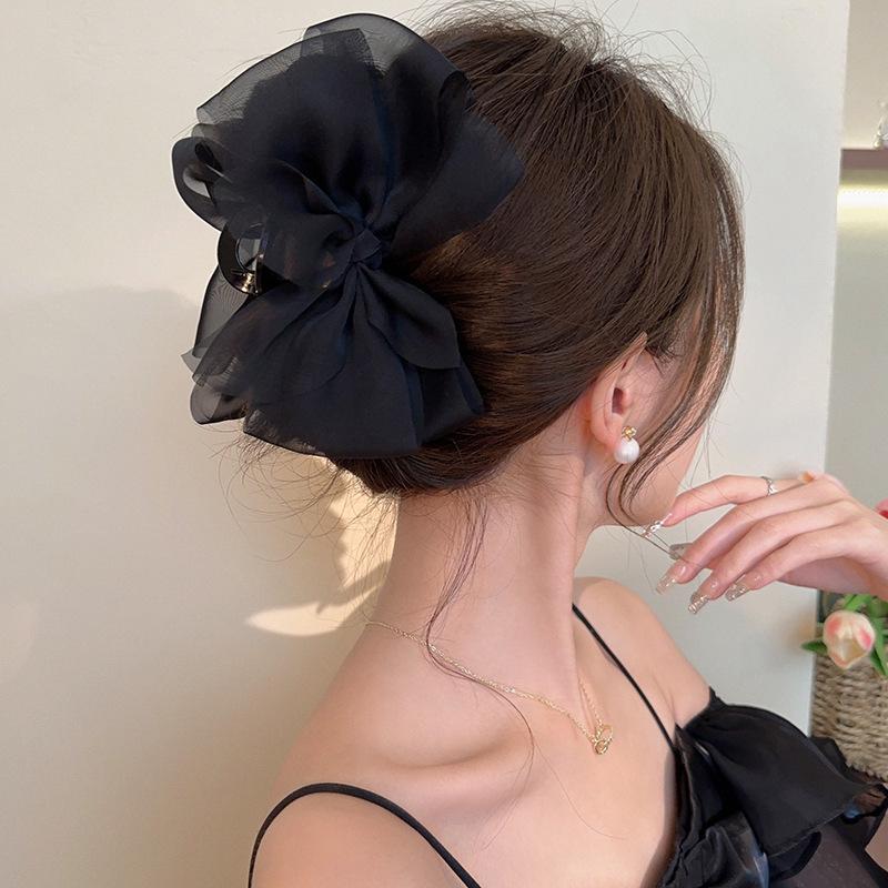 Elegant Retro Satin Bow Hair Clip for Women - Perfect for Low Ponytails and Head Ornaments