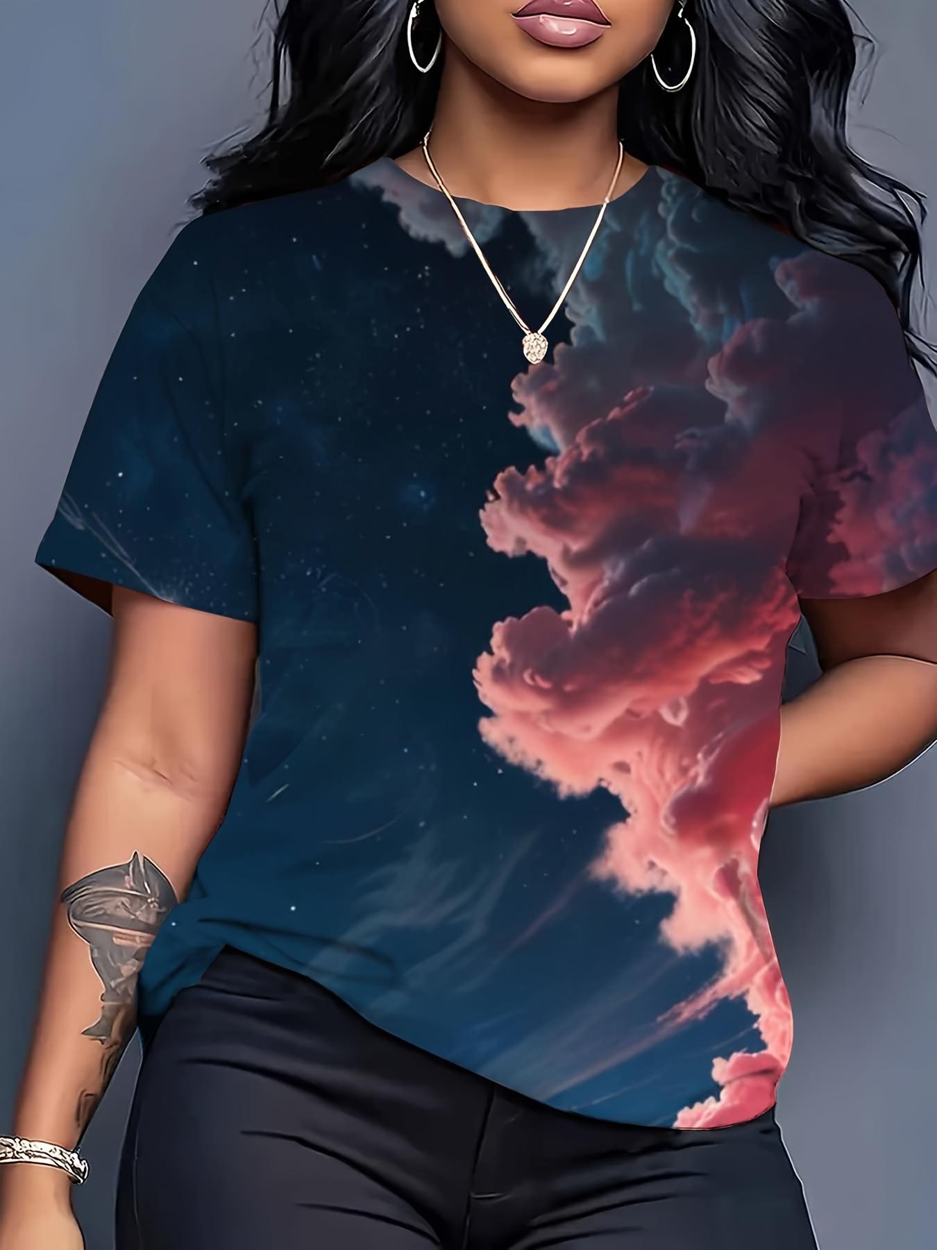 

Women S Butterfly And Cloud Print T-Shirt-Turquoise Blue ; Pink Gradient Short Sleeve Round Neck Casual Summer Top. Breathable And Comfortable for Eve S дубильная кора