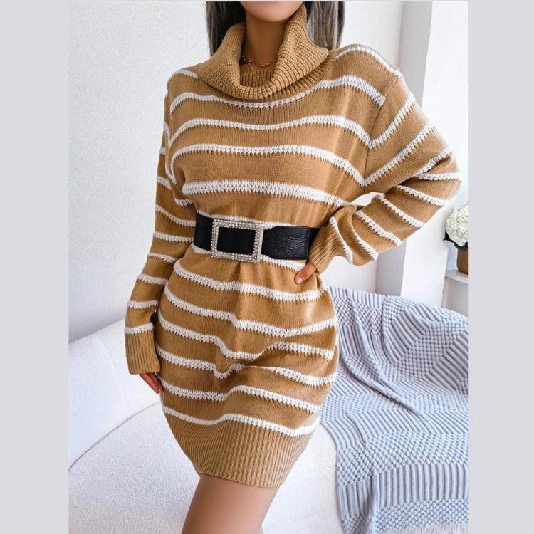 

Loose Turtleneck Striped Long Sleeve Knit Sweater Dress Women Sizes S to L L