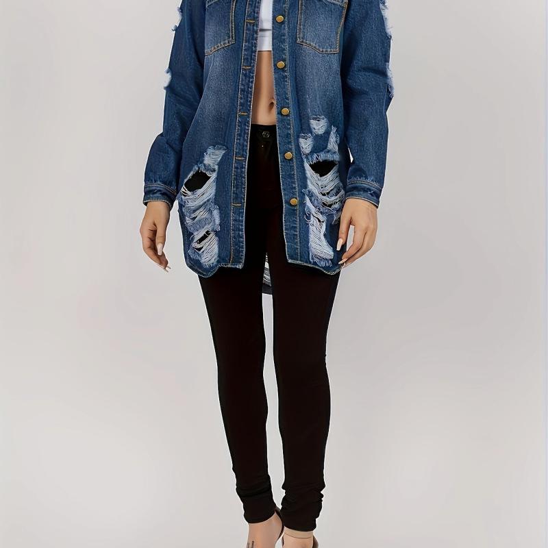 

2025 Transformable European-American Women s Casual Long Denim Jacket XXL