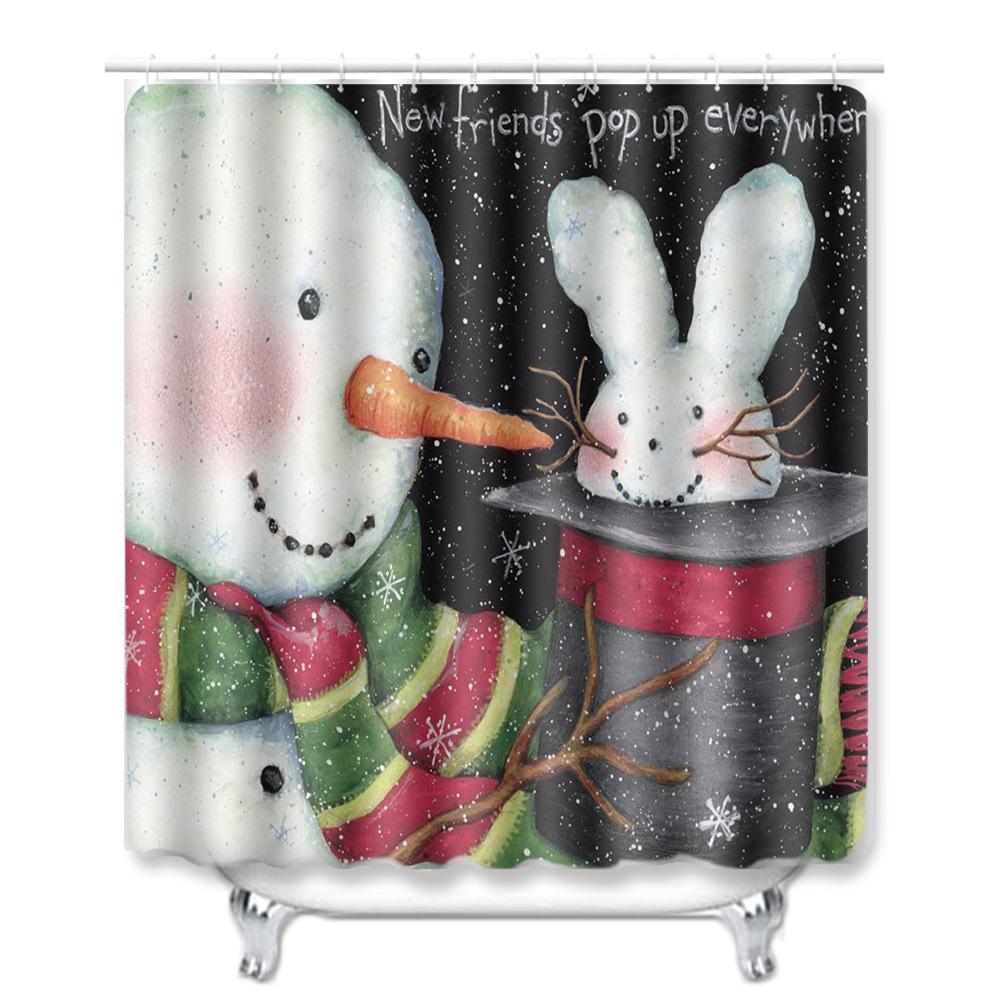 Christmas Shower Curtain Floor Mat Combination Four-Piece Set Bathroom Non-Slip Mat Toilet Absorbent Door Mat Carpet