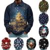 Men's Retro Corduroy Christmas Print Long Sleeve 1/4 with Turn-Down Collar and Pocket, Casual Wear