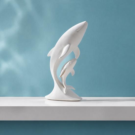 Whale Art for Nursery Decor 3D Printed Ornaments, Mother And Child Figurines, Modern Minimalist Double Sculpture Home Office Matte Solid Color