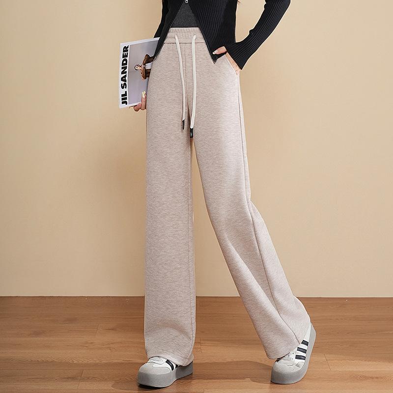 Thickened Woolen Wide-Leg Women'S Pants Autumn And Winter New Elastic Waist Loose Drape Wool Straight Casual Pants