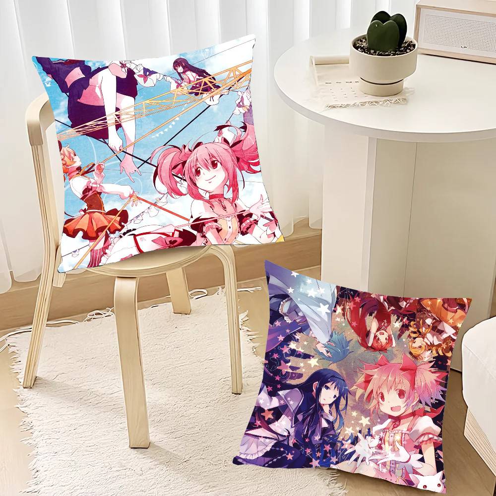 Puella Magi Madoka Magica Anime Kissenbezug Quadratisches Kissen Schlafzimmer Sofa Freizeit Komfortkissen Auto Heimdekoration