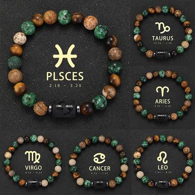 Armbänder mit den 12 Sternzeichen aus Naturstein, Stier, Krebs, Jungfrau, Fische, Armbänder für Damen und Herren, Paare, Freundschaftsschmuck, Geschenkarmband