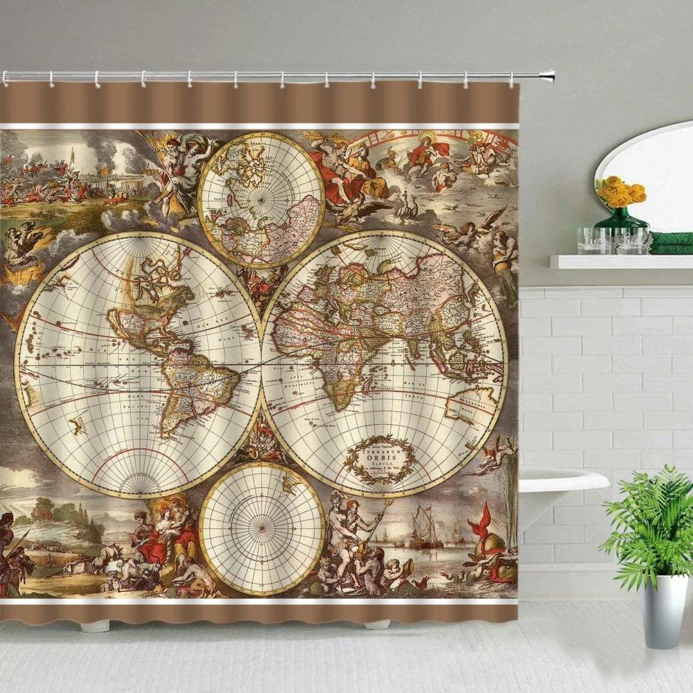 London Big Ben Shower Curtain European Style Red Tram Telephone Hall Scenery Old Newspaper Bath Screen Bathroom Curtain Box