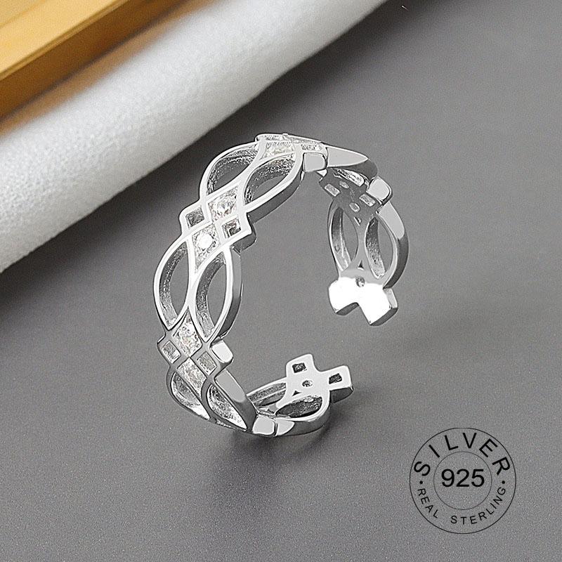 Real 925 Silver Rings For Women Vintage Zircon Open Round Engagement Rings Silver 925 Jewelry Anillos Mujer