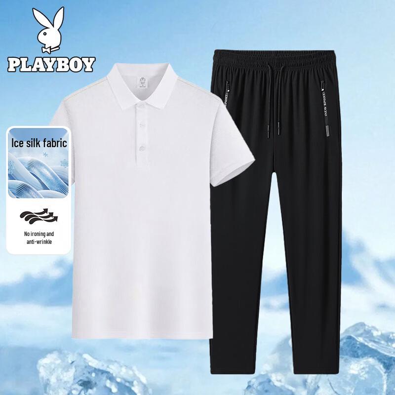 

Playboy Men s Ice Silk Polo Shirt & Long Pants Set M