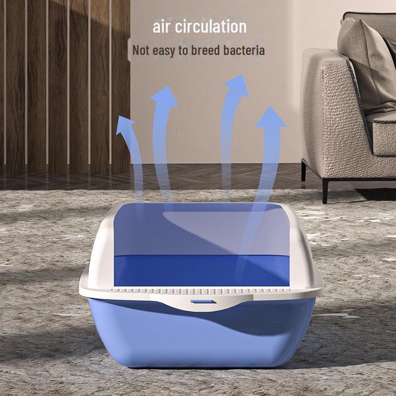 Large Semi-Enclosed Cat Litter Box with Anti-Splash Design and Shovel