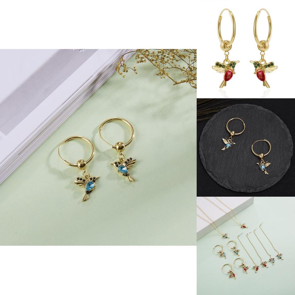 Hummingbird Animal Earrings Alloy Water Drilling Stylish Hoop For Women