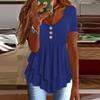 Women's Fashion Loose Three Button Casual Solid Colour Short Sleeve T-Shirt Top