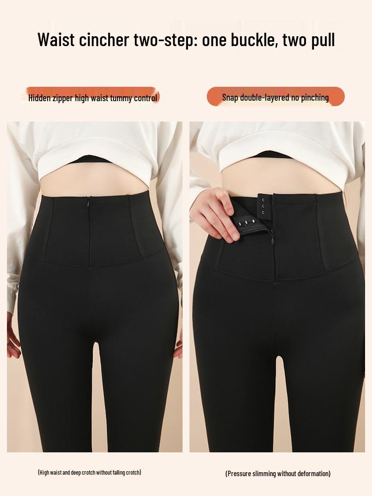 Women's Shark Skin Zippered Slimming Pants - Thickened Velvet Base Layer for Body Shaping Yoga, Autumn/Winter Warm Barbie Style.
