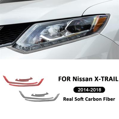 For Nissan X-TRAIL 2014-2018 Carbon Fiber Car Front Headlight Eyebrow Trim Strips Decoration Stickers Auto Exterior Accessories