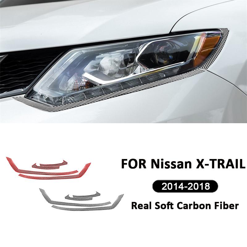Carbon Fiber Car Front Headlight Eyebrow Trim Strips Decoration Stickers For Nissan X-TRAIL 2014-2018 Exterior Accessories