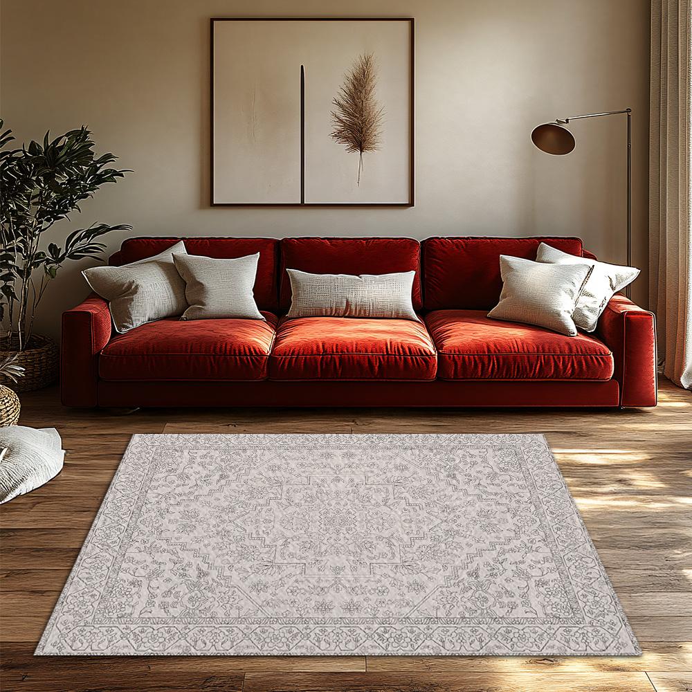 Light Bohemian Area Rug, Floral Pattern Non-Slip Carpet, Natural Living Room Mat for Cozy Home Decor