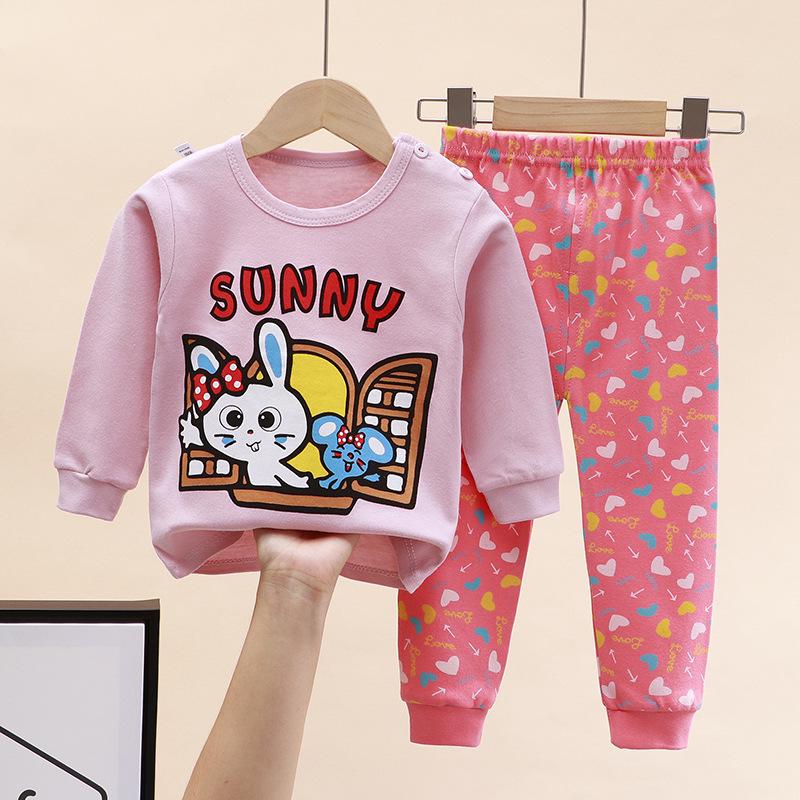 Conjunto de Pijama de Algodón Otoñal para Niños: Ropa de Casa Long John para Niños y Niñas