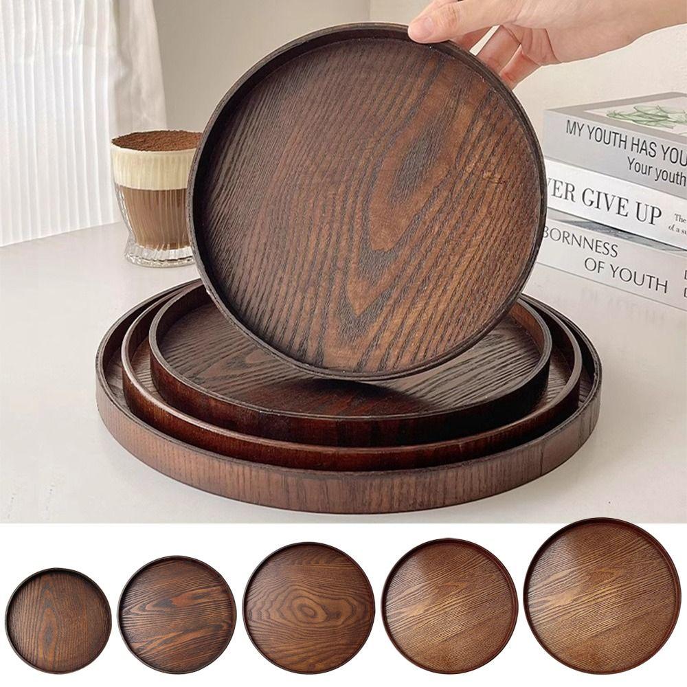 Wooden Wood Platte 21/24/27/30/33cm Decorative Tray Vintage Serving Tray  Coffee Home Table