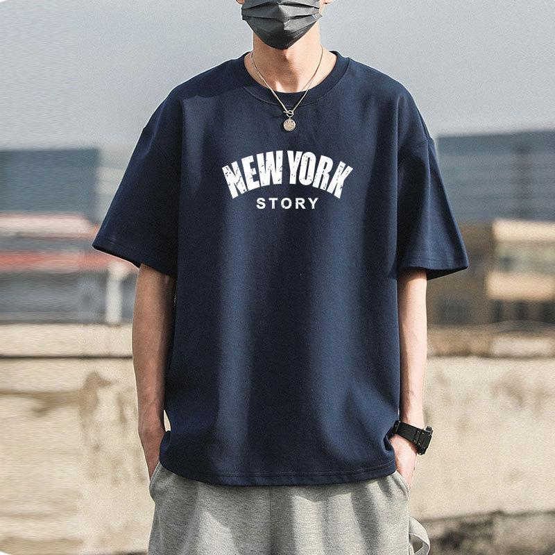 

Свободная мужская футболка из чистого хлопка с круглым вырезом и половиной рукавов, повседневная футболка, мужской пуловер в стиле хип-хоп, рубашка 3XL темно-синий