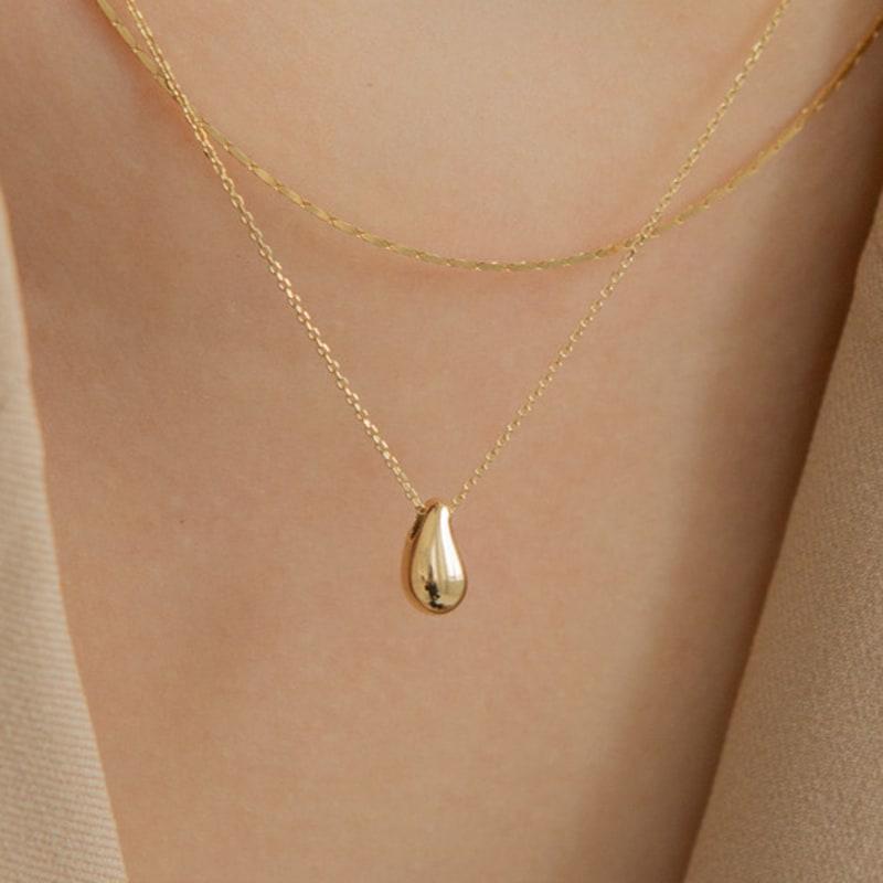 LUNNE 14k Simple Waterdrop Necklace (14k Gold) #NE01