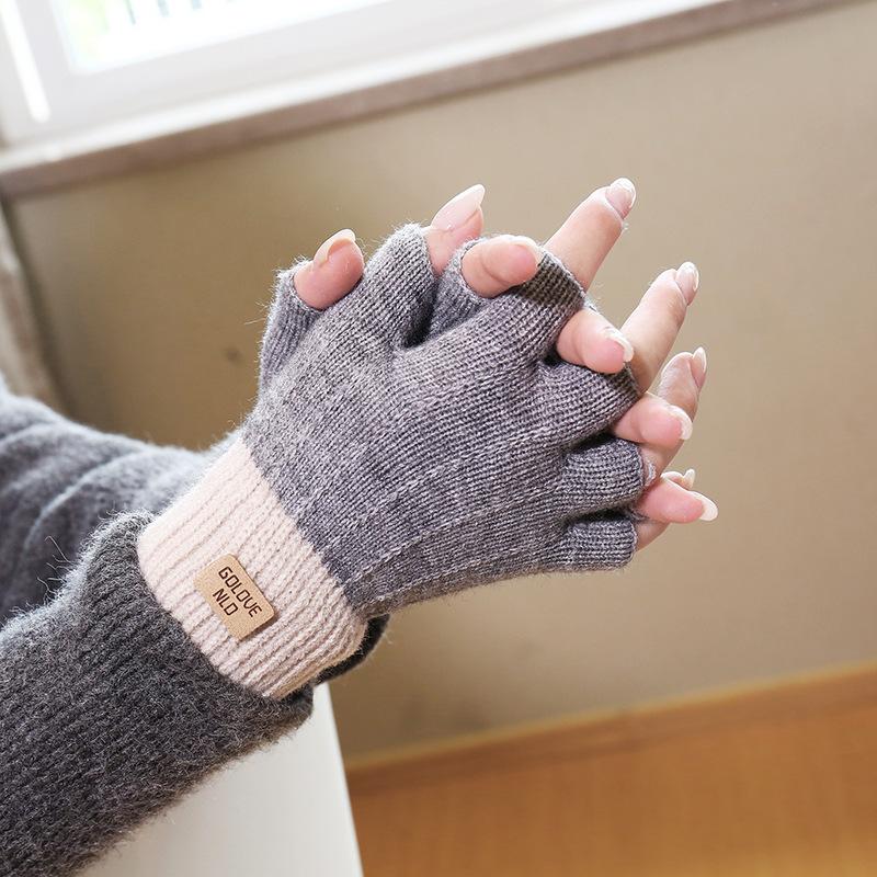 Knitted Gloves for Men and Women, Winter Touch Screen Warm Riding Gloves with Velvet Yarn, Autumn and Winter Thickened, Cold and Windproof