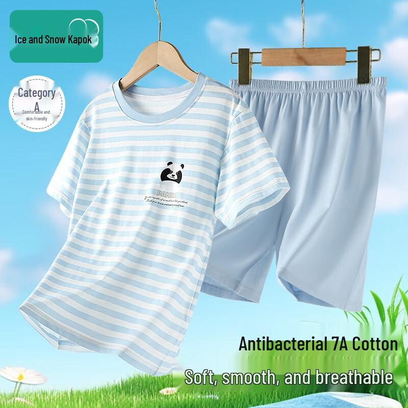 Летний комплект из чистого хлопка для мальчиков, короткая пижама 140