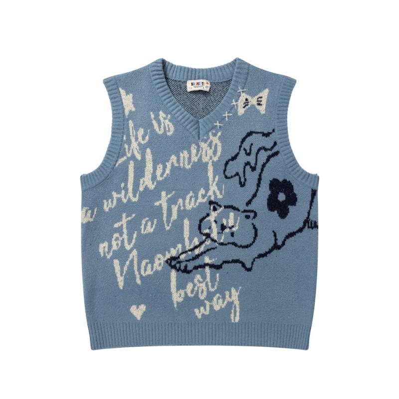 Mens V-Neck Knit Vest Sleeveless Streetwear