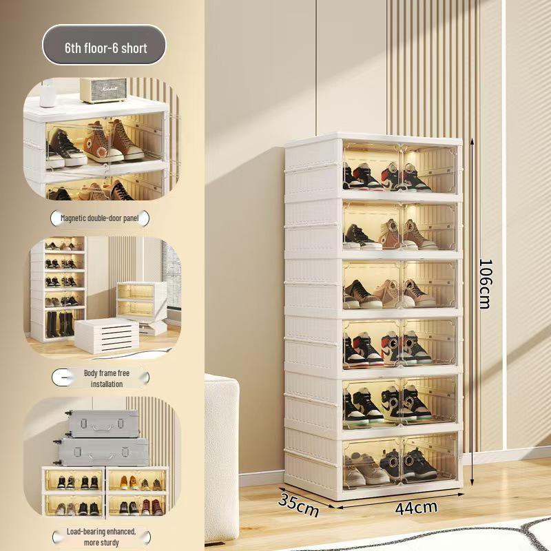 Double-Row Multi-Layer Foldable Shoe Cabinet with Dustproof AJ Storage Display Rack