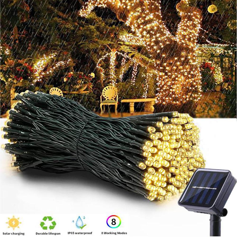 Solar Powered Outdoor Fairy Lights Ip65 Waterproof 8 Lighting Modes Suitable For Christmas Decoration Wedding Decoration