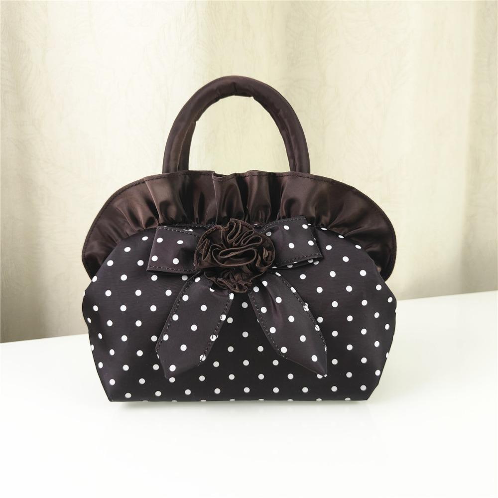

New Bowknot Ladies Handbag Top Handle Black White Polka Dots Phone Bag With Zipper Summer Purse Women чёрный