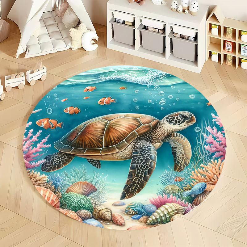 Free shipping! Underwater Turtle Adventure Rug for Kids' Rooms round carpet for home sofa bedroom, gift